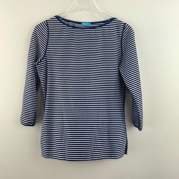 J. McLaughlin Stripe Boat Neck 3/4 Sleeve  Tee Sz M - Picture 1 of 5